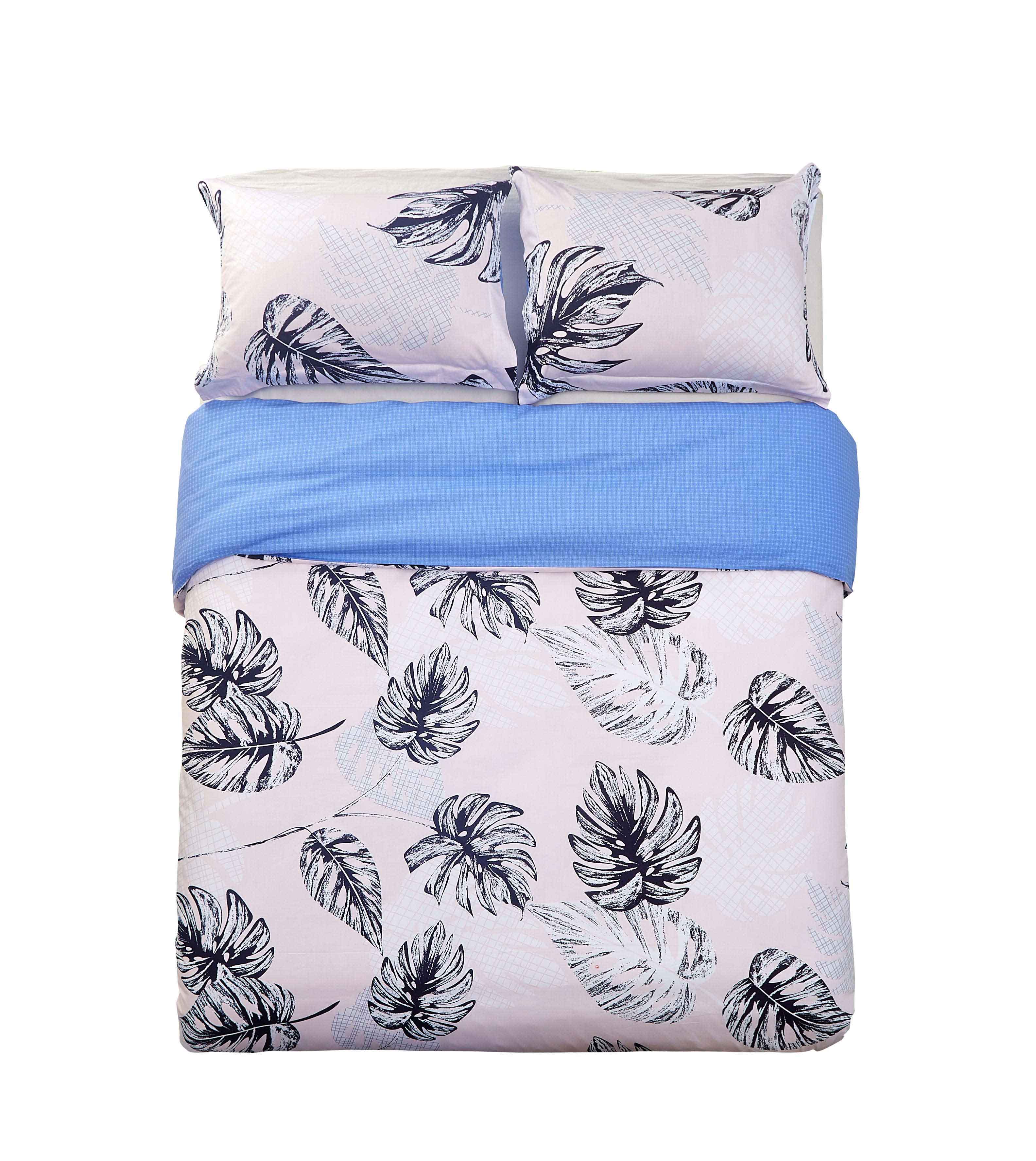 Duvet Cover Sets 3 PC 250TC 100% Cotton Leaves Pattern Print Soft Lightweight, Full/Queen