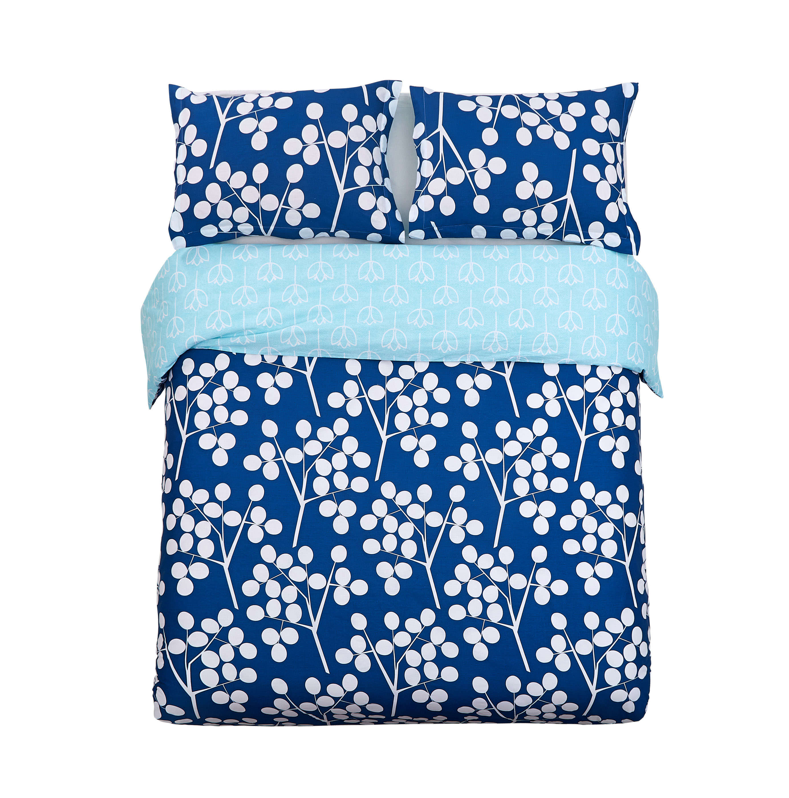 Duvet Cover Sets 3 PC 250TC 100% Cotton Blue Pattern Print Soft Lightweight, Full/Queen