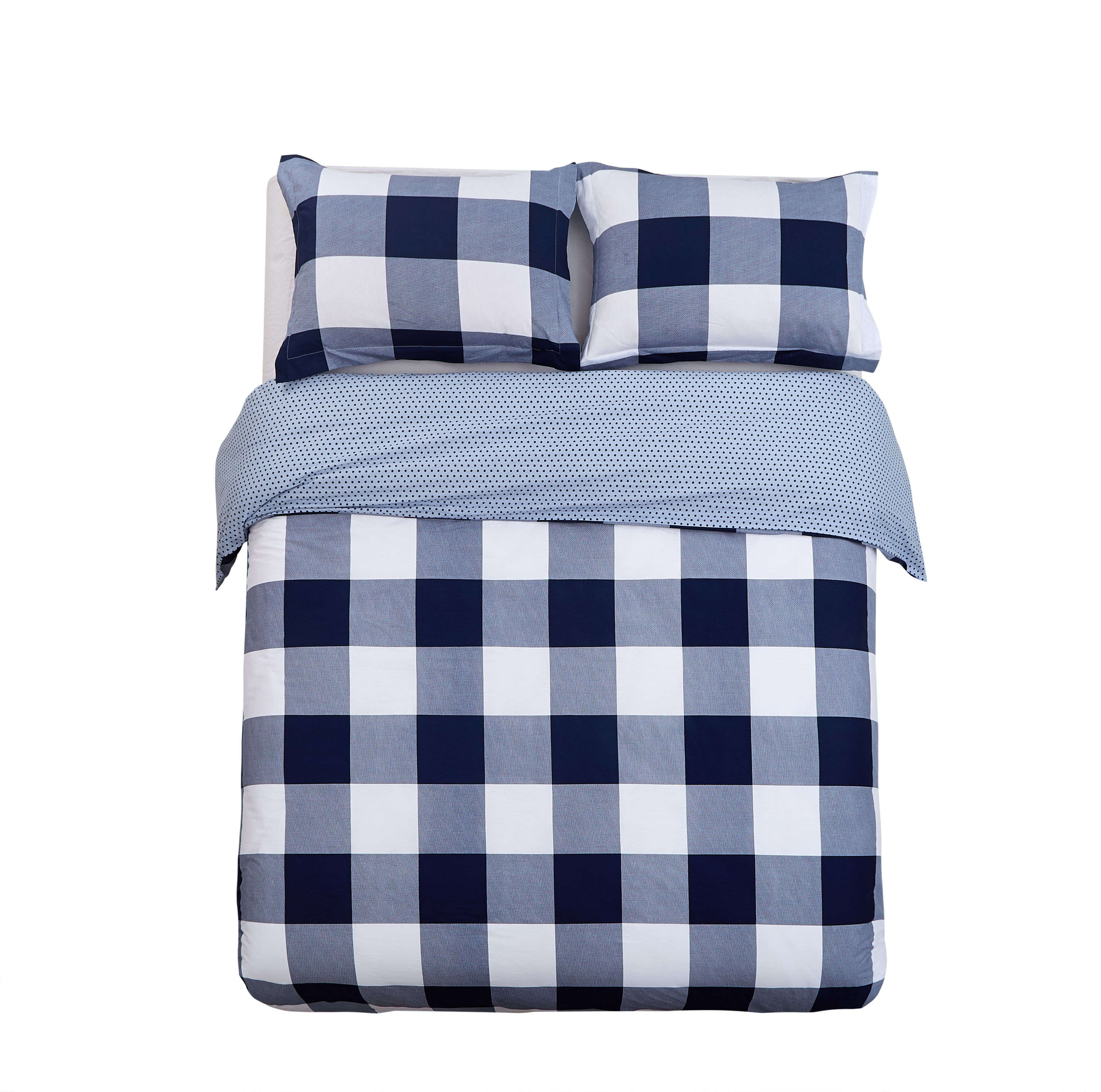 Duvet Cover Sets 3 PC 250TC 100% Cotton Checker Pattern Print Soft Lightweight, Full/Queen