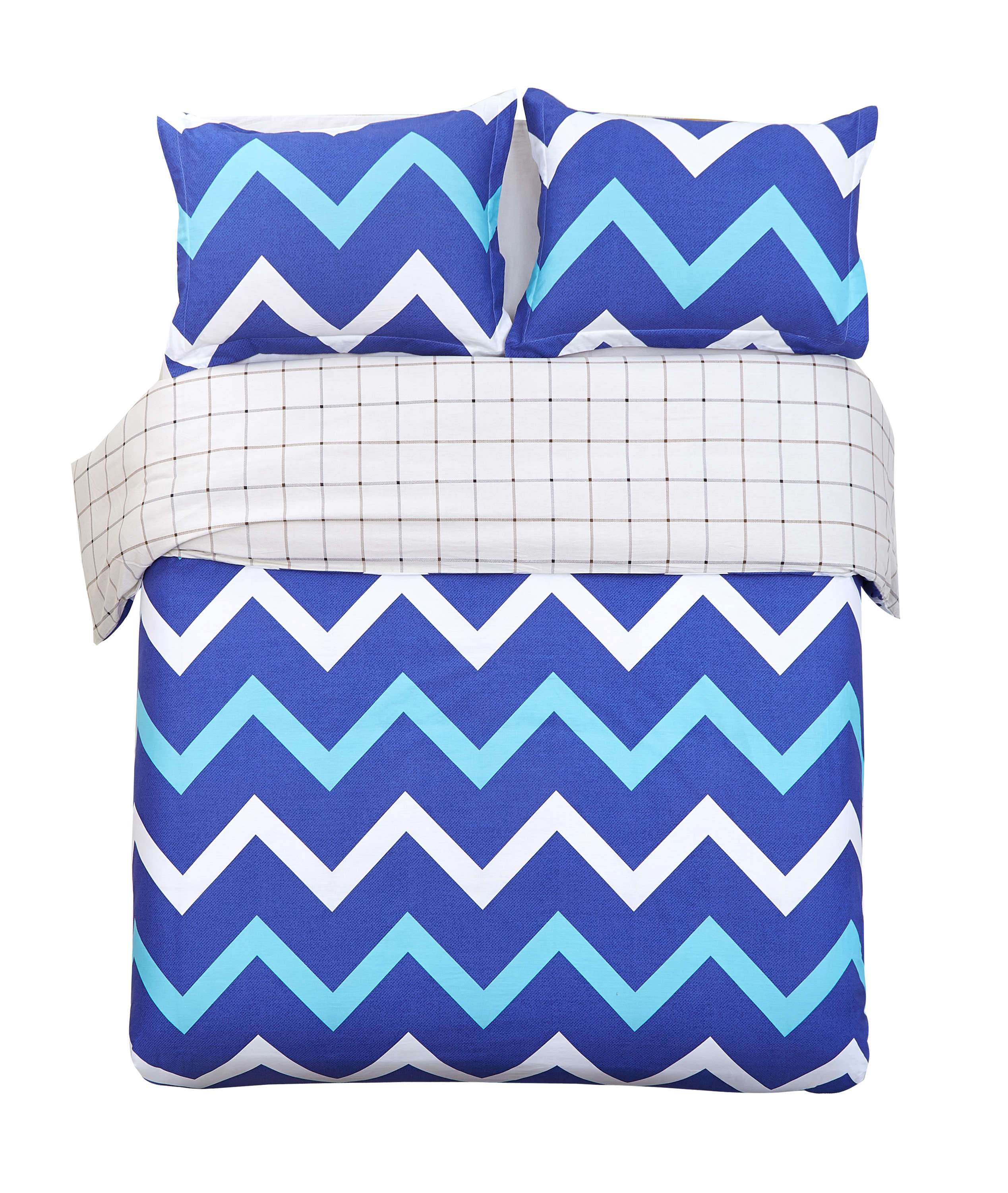 Duvet Cover Sets 3 PC 250TC 100% Cotton Chevron Pattern Print Soft Lightweight, Full/Queen