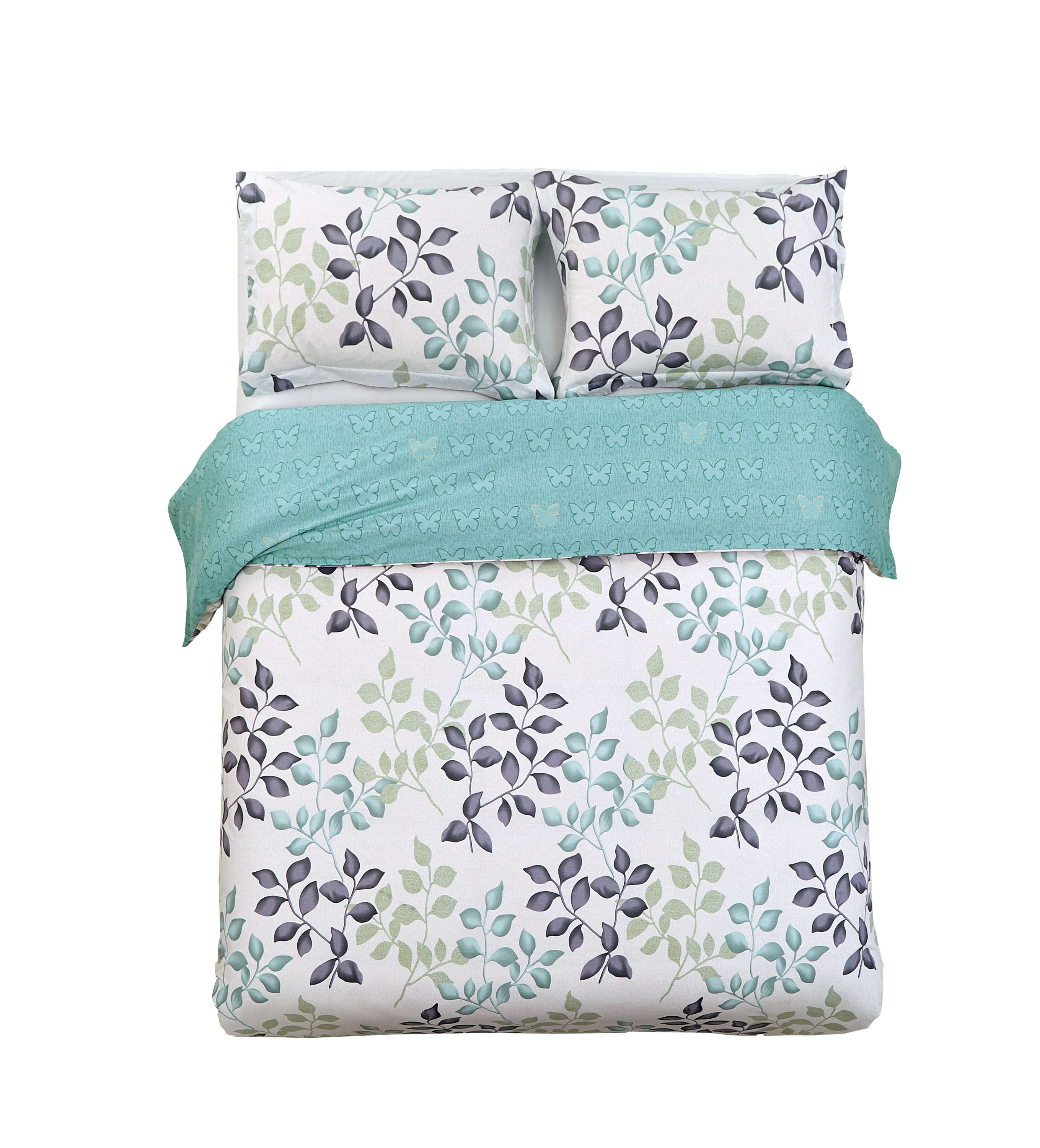 Duvet Cover Sets 3 PC 250TC 100% Cotton Floral Leaves Print Soft Lightweight, Full/Queen