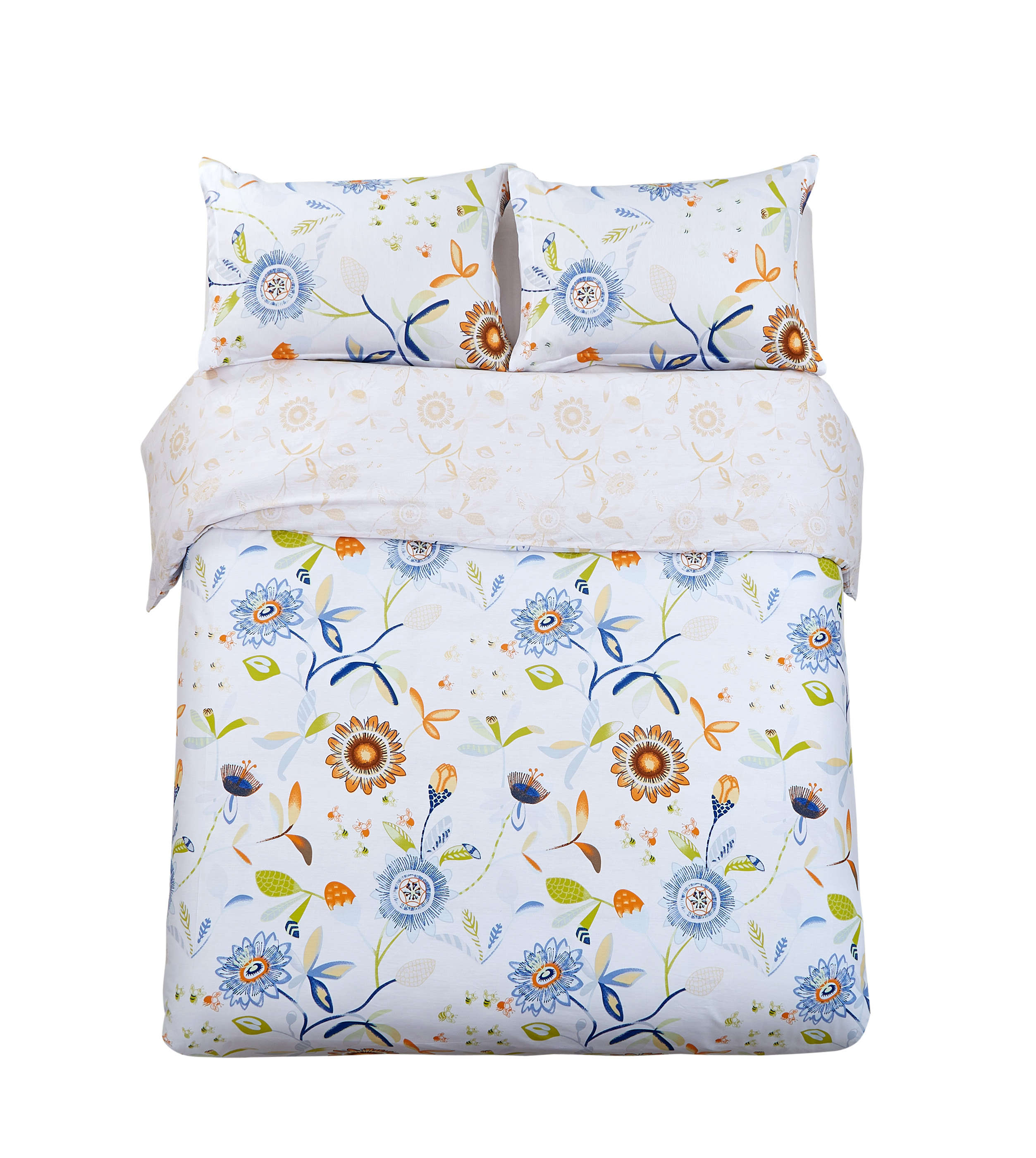 Duvet Cover Sets 3 PC 250TC 100% Cotton Sunflower Pattern Print Soft Lightweight, Full/Queen