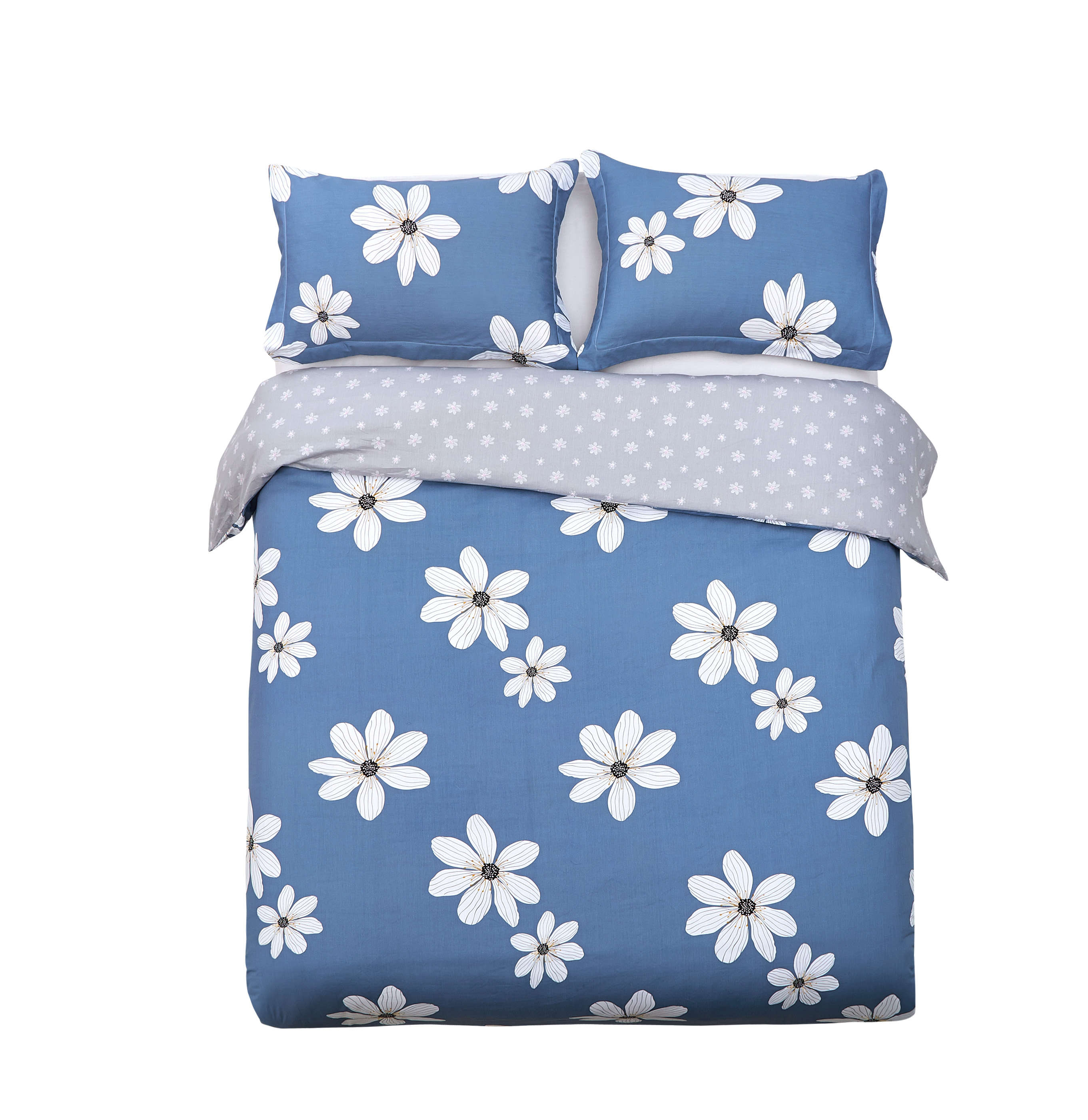 Duvet Cover Sets 3 PC 250TC 100% Cotton Flower Pattern Print Soft Lightweight, Full/Queen